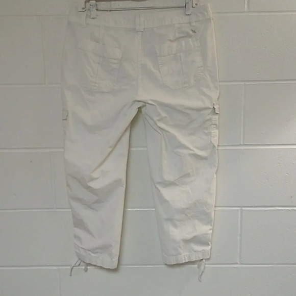 EDDIE BAUER WHITE COTTON STRETCH CARGO CROPPED PANTS DRAWSTRING LEG - Picture 3 of 8